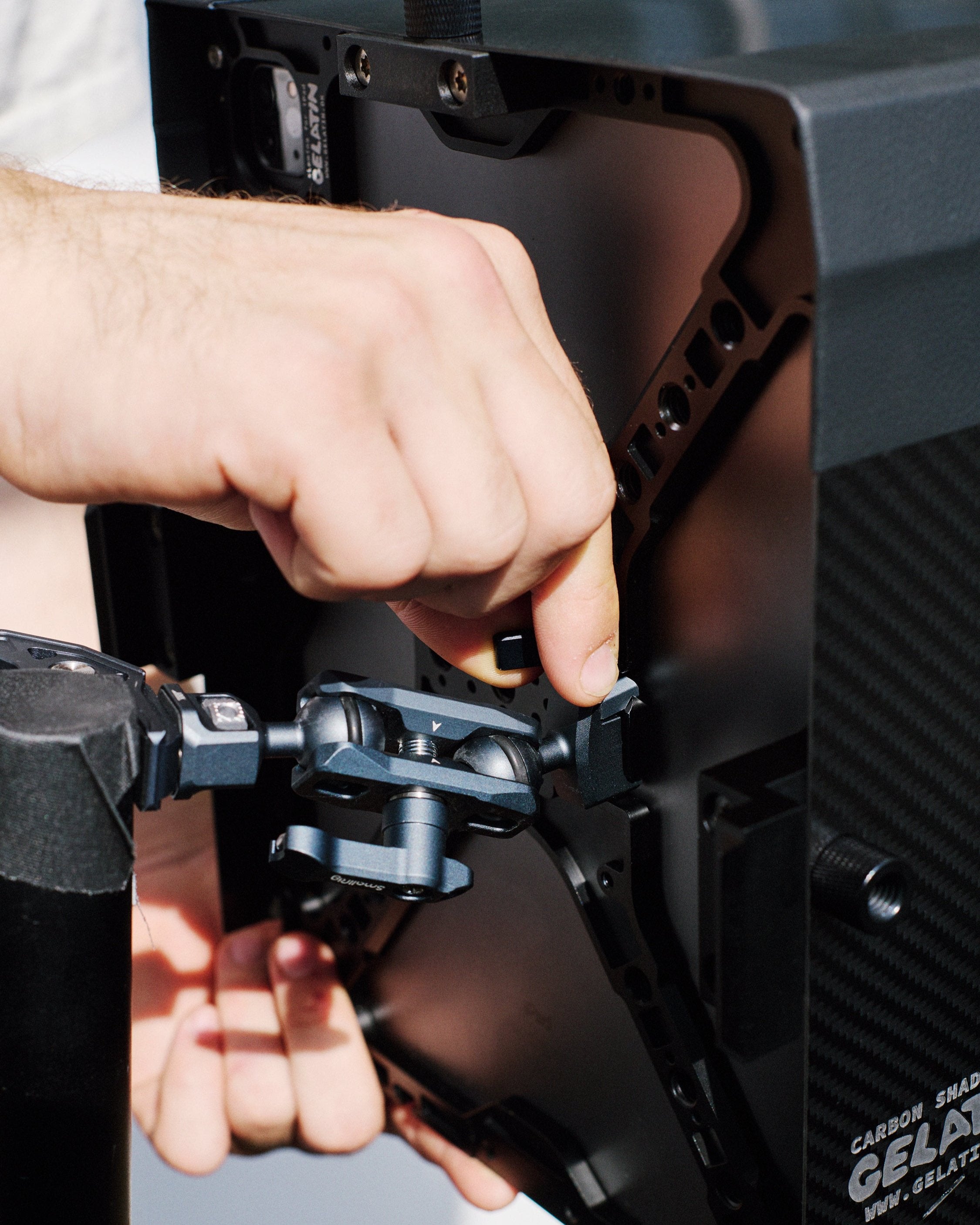 Small Rig magic arm with NATO rail with iPad Pro mounting system.